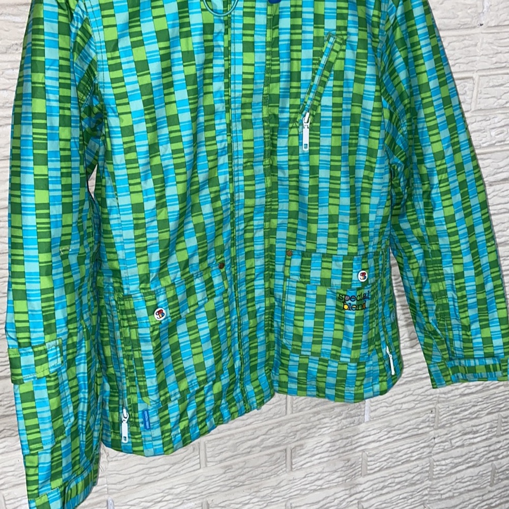 Special Blend Snowboard Jacket Size Medium Green & Blue Stripe Pattern Hooded - Picture 3 of 10